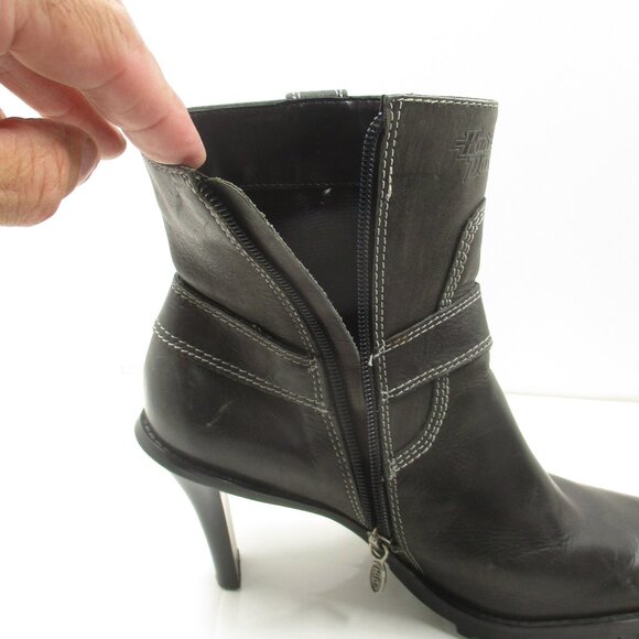 Womans HARLEY-DAVIDSON Ankle Buckle Zipped Boots Black Leather 3" Heel Size 8 - Picture 8 of 11